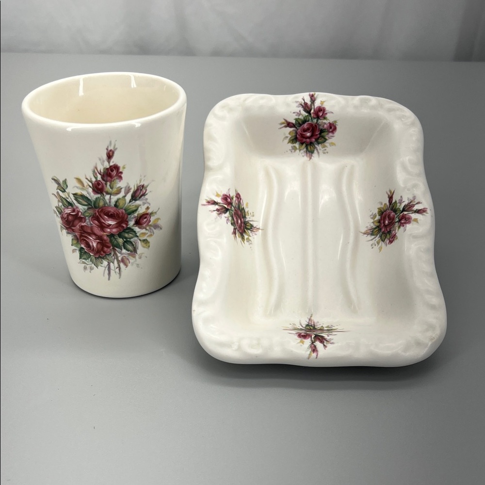 Athena Floral Ceramic Cup and Soap Dish Cottagecore Victorian Made in USA